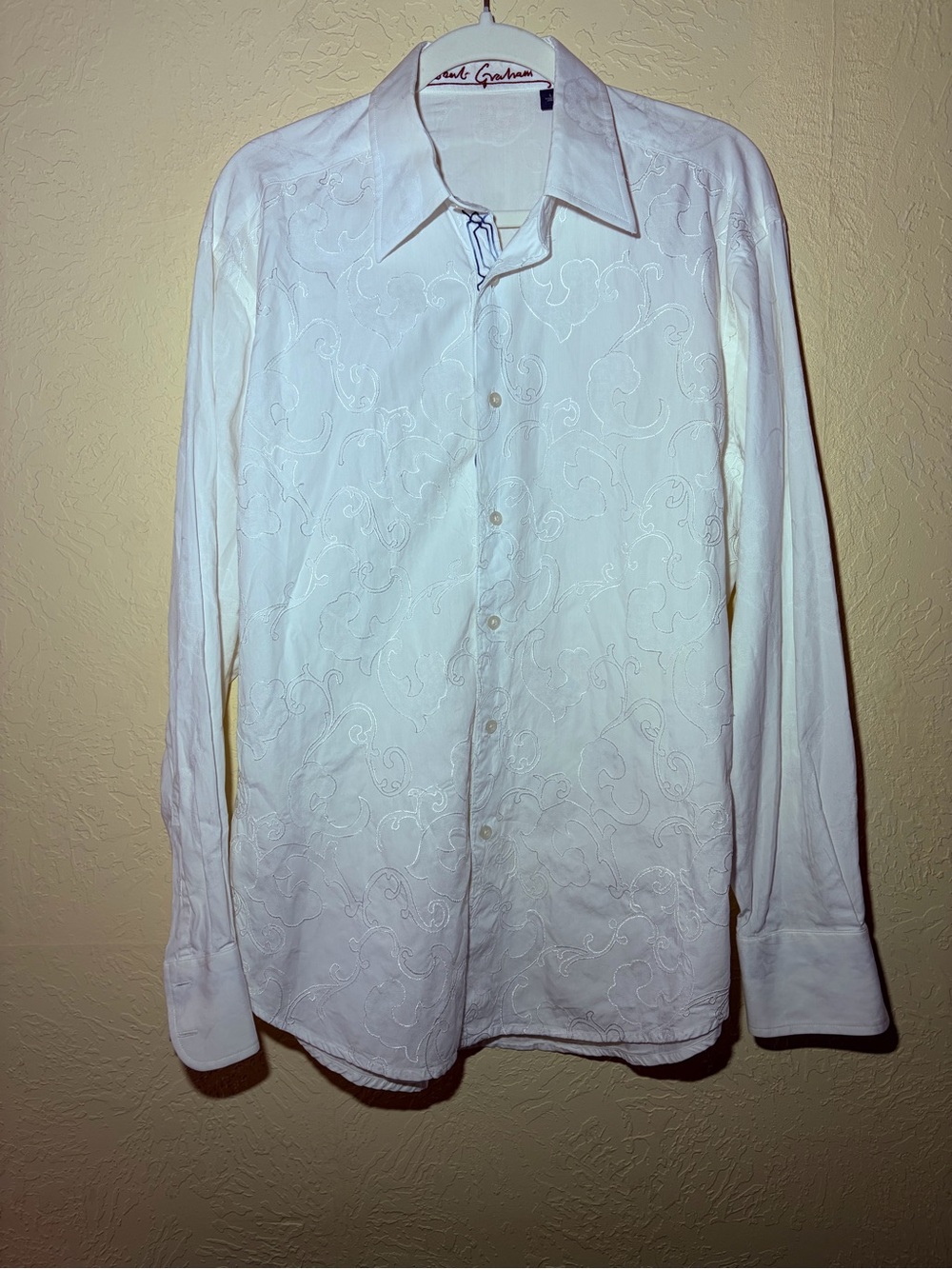 Robert Graham White Embroidered Long-Sleeve Dress Shirt